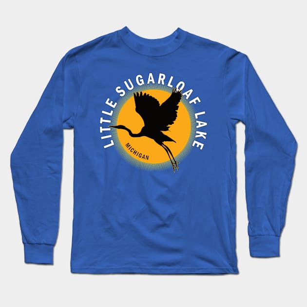 Little Sugarloaf Lake in Michigan Heron Sunrise Long Sleeve T-Shirt by BirdsEyeWorks